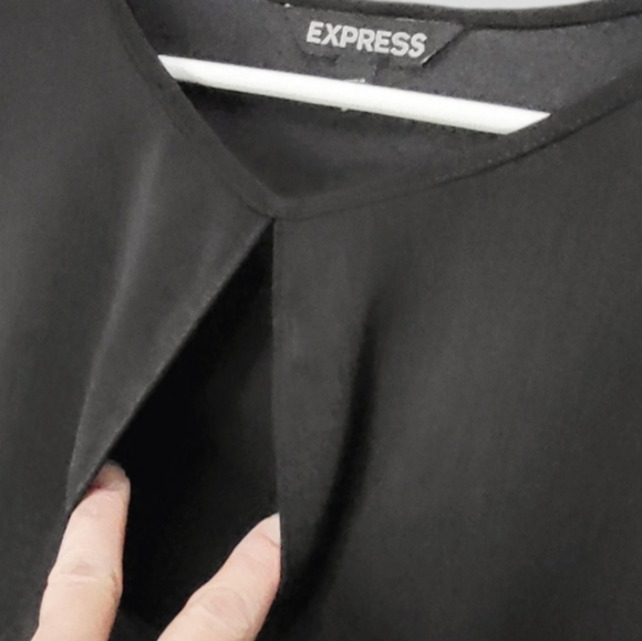 Express Bodysuit Black Crew Neck Front Keyhole Tie Sleeves Size Medium - Picture 2 of 9